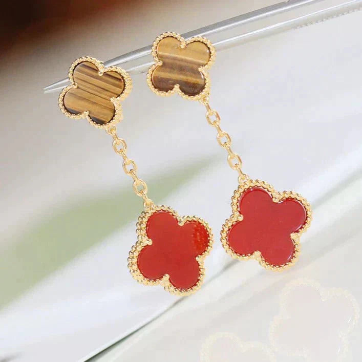 [Lunabriance]CLOVER  2 MOTIF  TIGER EYE CARNELIAN EARRINGS