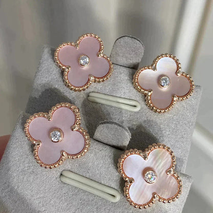 [Lunabriance]CLOVER MEDIUM 1 MOTIFS  PINK MOP DIAMOND EARRINGS