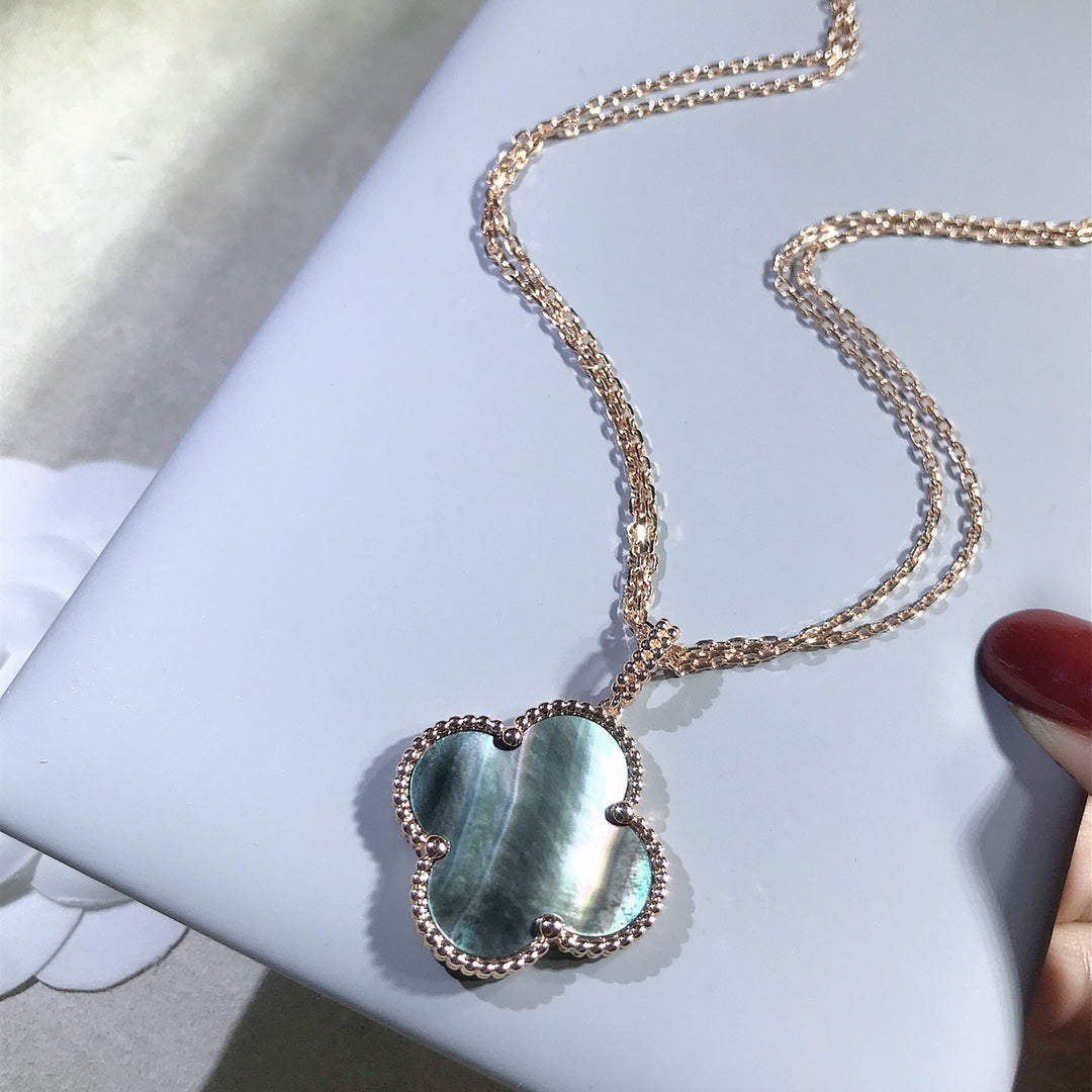 [Lunabriance]CLOVER 25MM GOLD DARK MOP BIG CLOVER NECKLACE