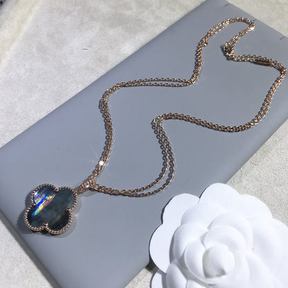 [Lunabriance]CLOVER 25MM GOLD DARK MOP BIG CLOVER NECKLACE