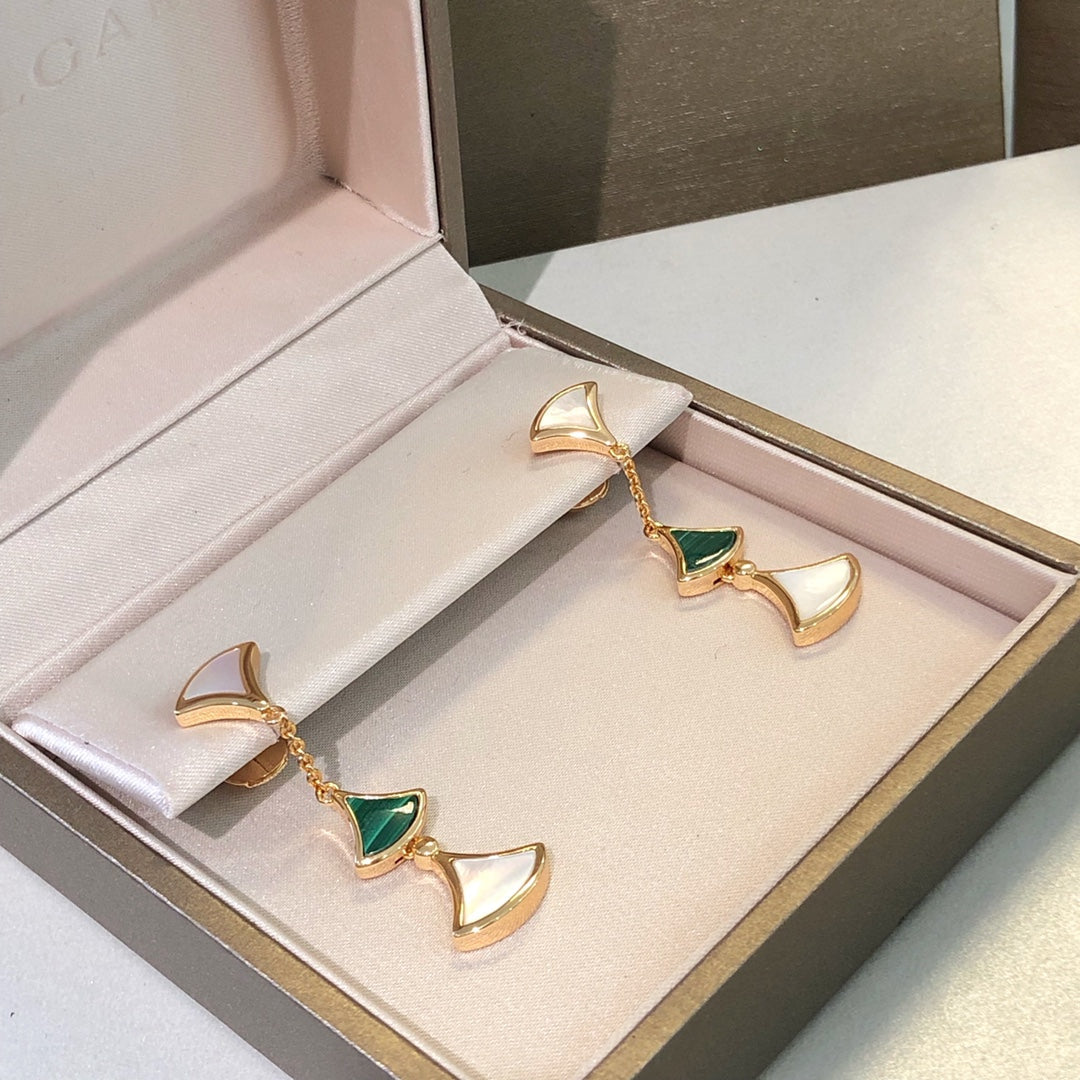 [Lunabriance]DREAM EARRINGS 3 MOTIFS MALACHITE MOP PINK GOLD