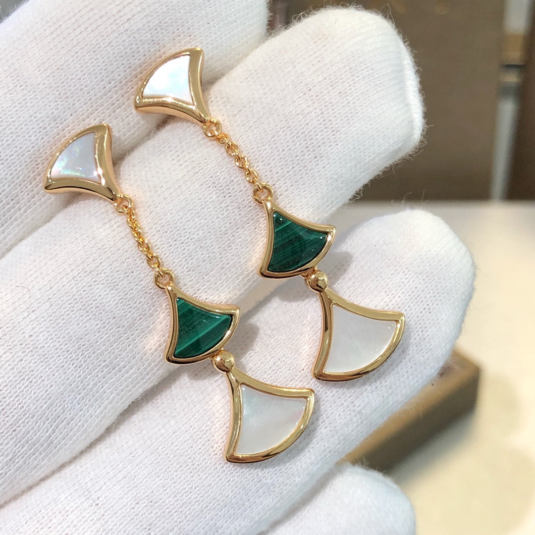 [Lunabriance]DREAM EARRINGS 3 MOTIFS MALACHITE MOP PINK GOLD