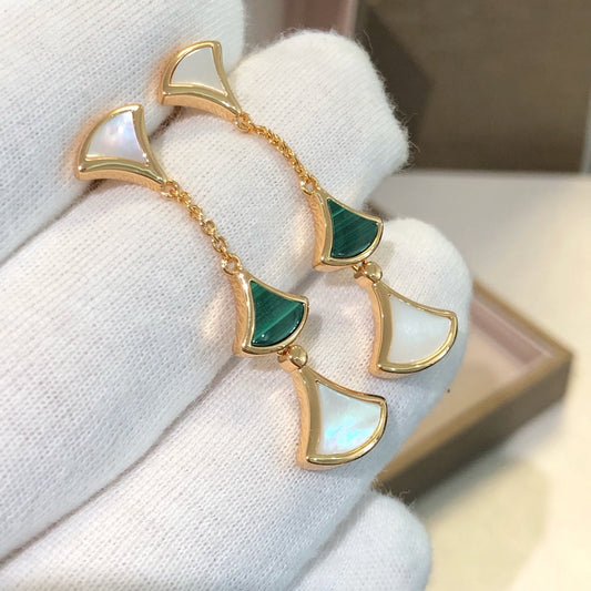 [Lunabriance]DREAM EARRINGS 3 MOTIFS MALACHITE MOP PINK GOLD