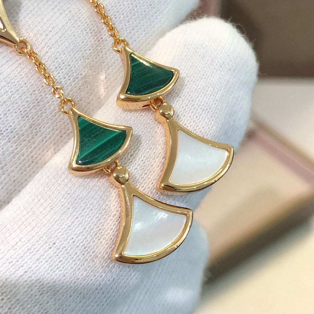 [Lunabriance]DREAM EARRINGS 3 MOTIFS MALACHITE MOP PINK GOLD