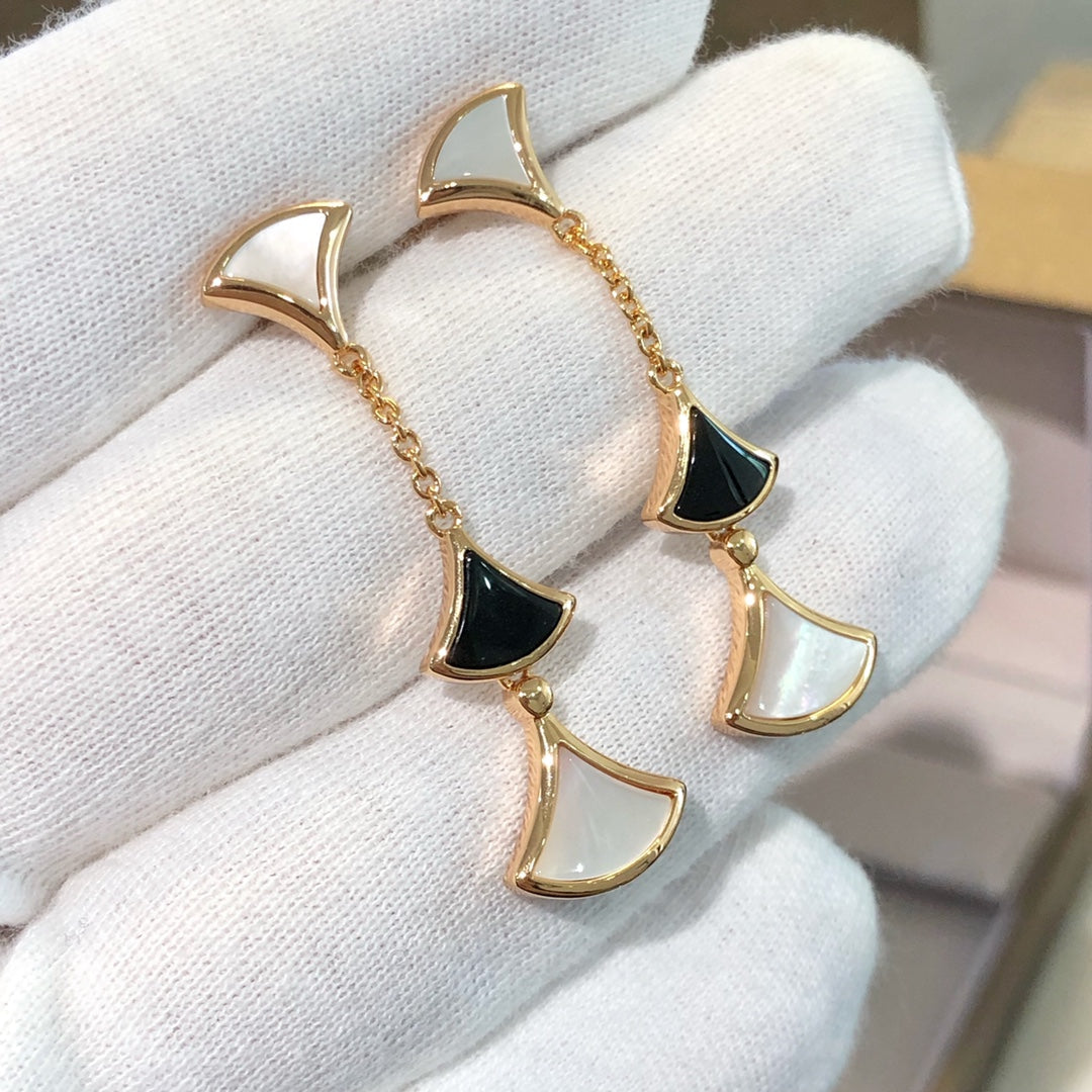 [Lunabriance]DREAM EARRINGS 3 MOTIFS ONYX MOP PINK GOLD
