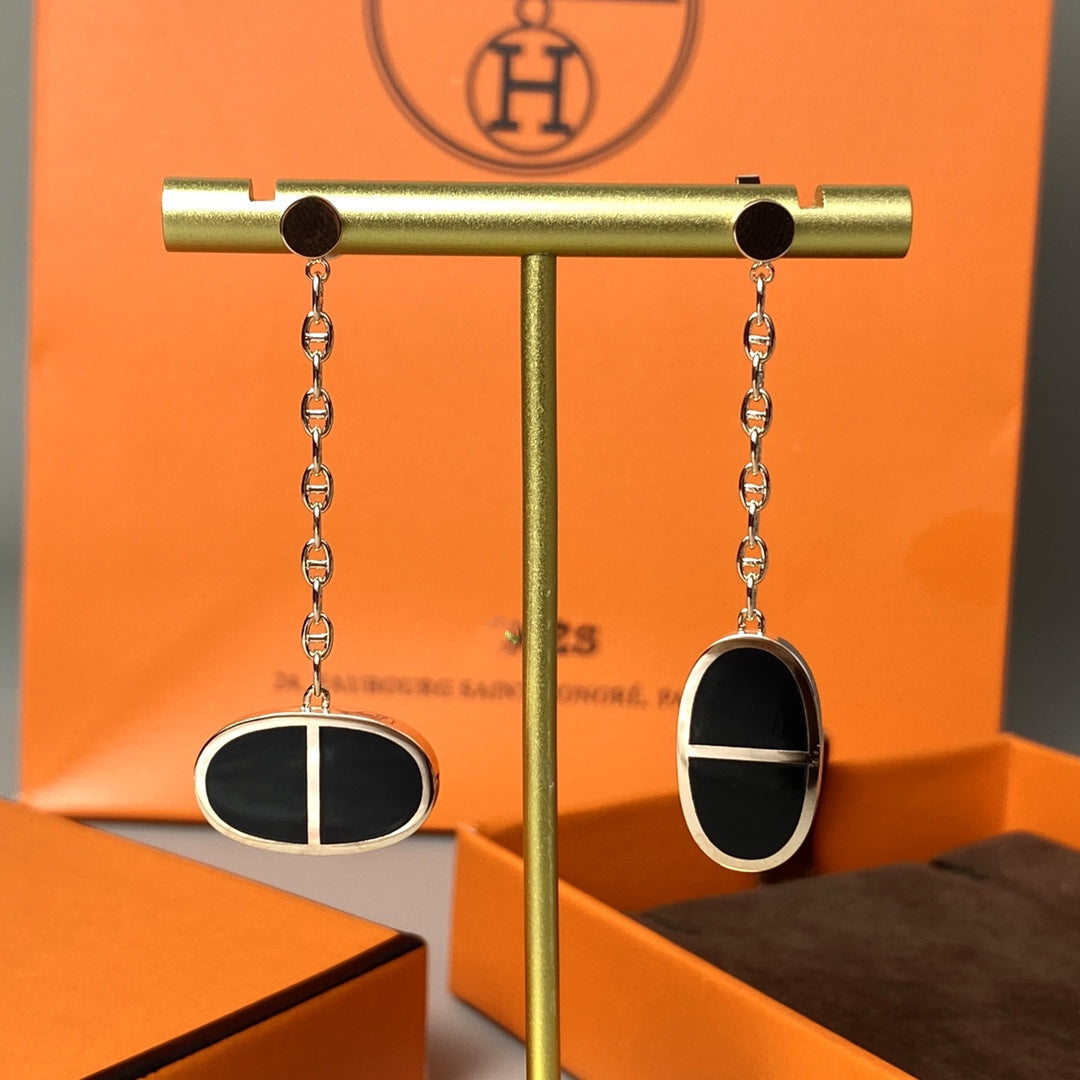 [Lunabriance]CHAINE VERSO BLACK CERAMIC EARRINGS