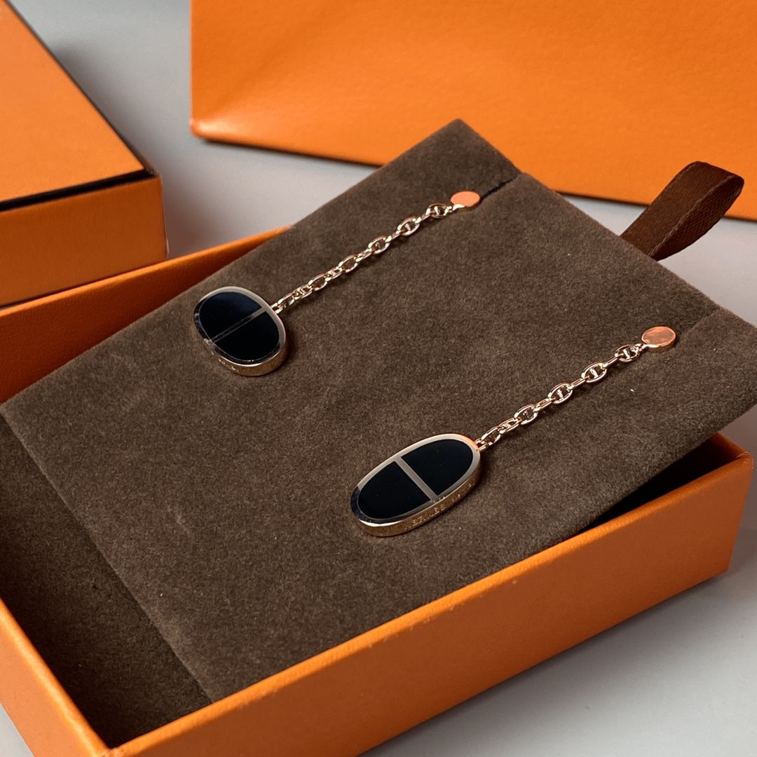 [Lunabriance]CHAINE VERSO BLACK CERAMIC EARRINGS