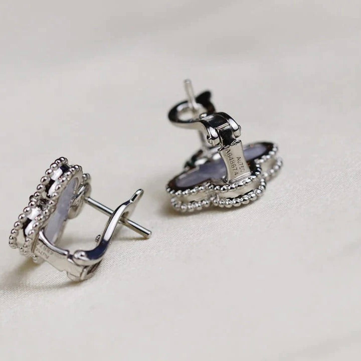 [Lunabriance]CLOVER MEDIUM 1 MOTIFS  WHITE MOP EARRINGS SILVER