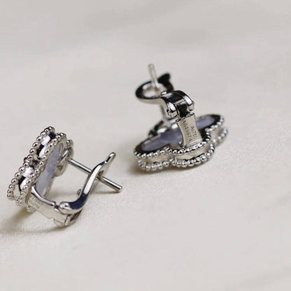 [Lunabriance]CLOVER MEDIUM 1 MOTIFS  WHITE MOP EARRINGS SILVER