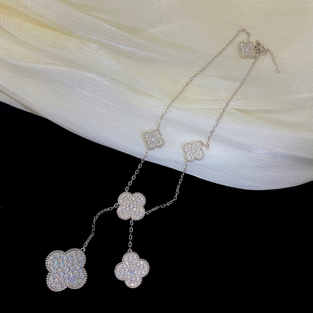 [Lunabriance]CLOVER 5 MOTIFS SILVER DIAMONDS NECKLACE