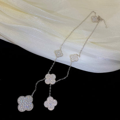 [Lunabriance]CLOVER 5 MOTIFS SILVER DIAMONDS NECKLACE