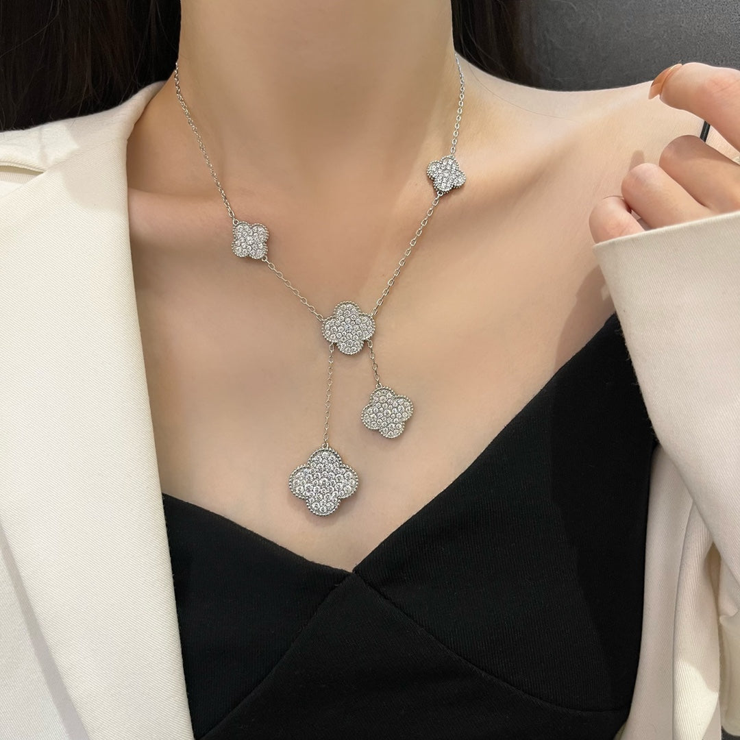 [Lunabriance]CLOVER 5 MOTIFS SILVER DIAMONDS NECKLACE