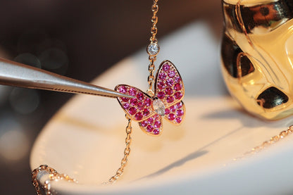 [Lunabriance]BUTTERFLY RED DIAMOND ROSE GOLD NECKLACE