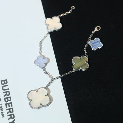 [Lunabriance]CLOVER BRACELET 5 MOTIFS MOP CHALCEDONY SILVER