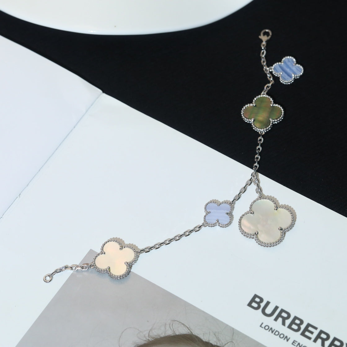 [Lunabriance]CLOVER BRACELET 5 MOTIFS MOP CHALCEDONY SILVER