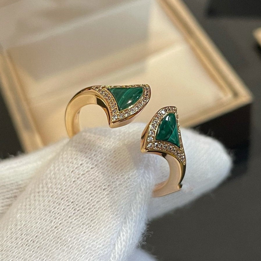 [Lunabriance]DREAM MALACHITE DIAMOND OPEN RING