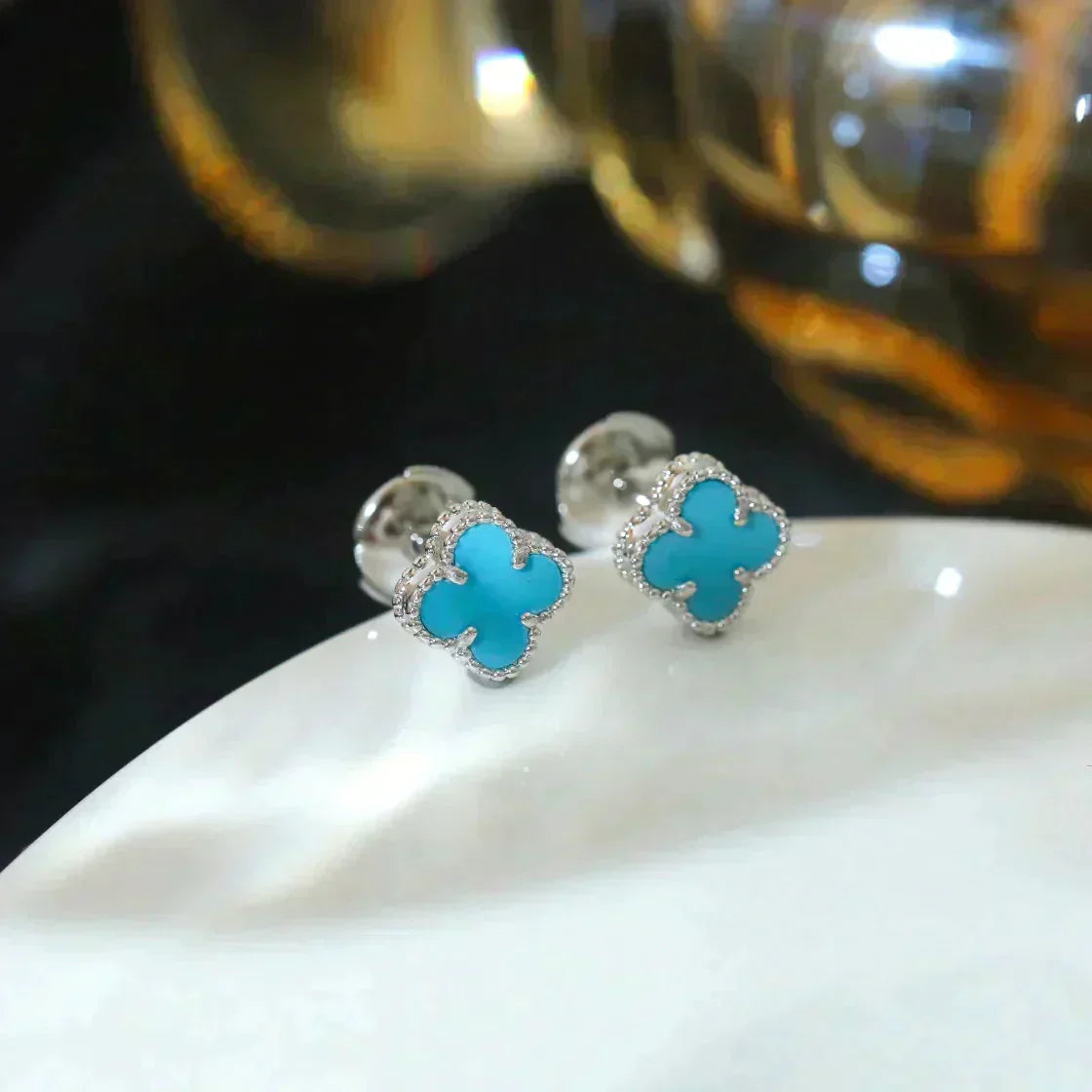 [Lunabriance]CLOVER MINI 9.5MM ONYX STUD EARRINGS SILVER