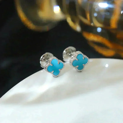 [Lunabriance]CLOVER MINI 9.5MM ONYX STUD EARRINGS SILVER