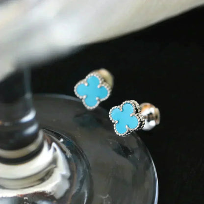 [Lunabriance]CLOVER MINI 9.5MM ONYX STUD EARRINGS SILVER