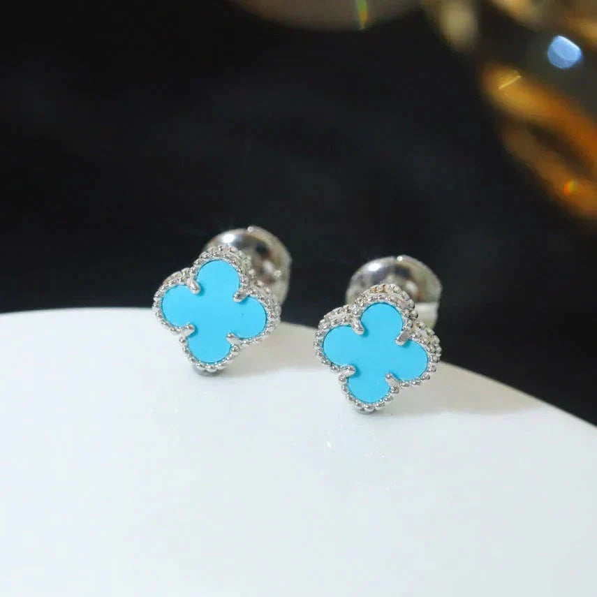 [Lunabriance]CLOVER MINI 9.5MM ONYX STUD EARRINGS SILVER