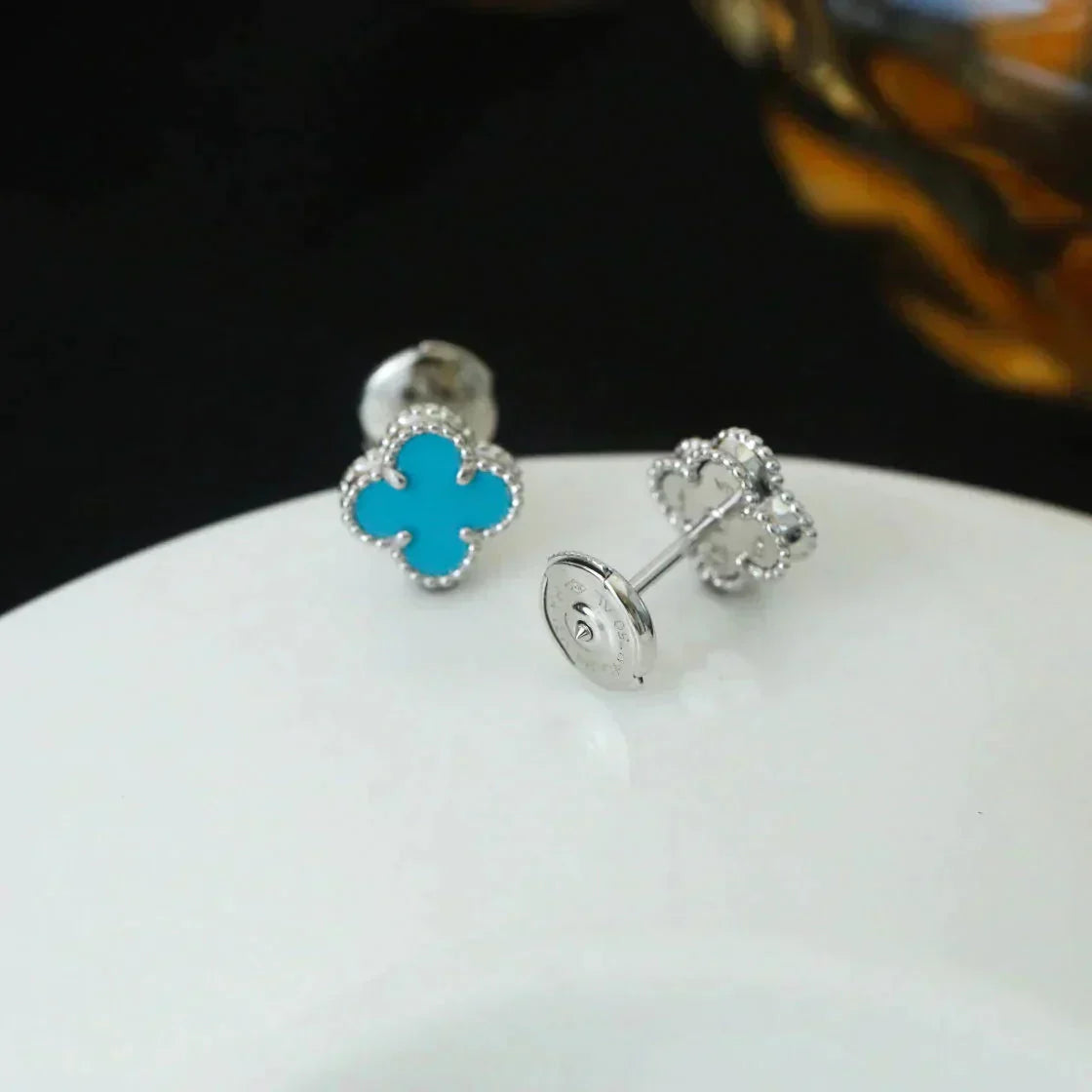 [Lunabriance]CLOVER MINI 9.5MM ONYX STUD EARRINGS SILVER