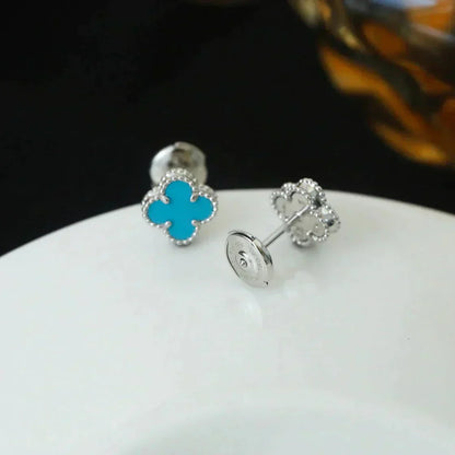 [Lunabriance]CLOVER MINI 9.5MM ONYX STUD EARRINGS SILVER