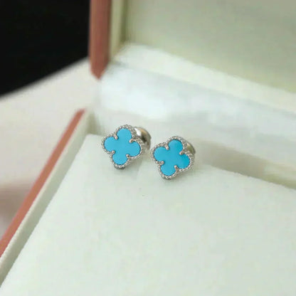 [Lunabriance]CLOVER MINI 9.5MM ONYX STUD EARRINGS SILVER