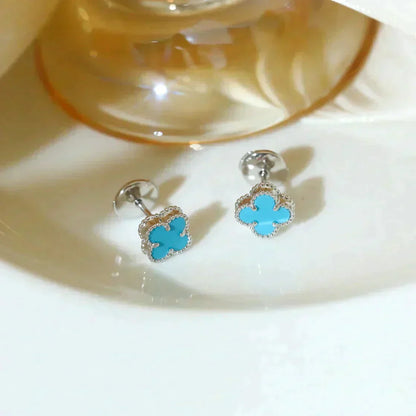 [Lunabriance]CLOVER MINI 9.5MM ONYX STUD EARRINGS SILVER