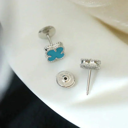 [Lunabriance]CLOVER MINI 9.5MM ONYX STUD EARRINGS SILVER
