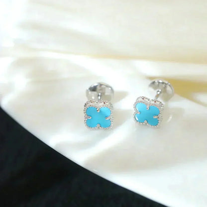 [Lunabriance]CLOVER MINI 9.5MM ONYX STUD EARRINGS SILVER