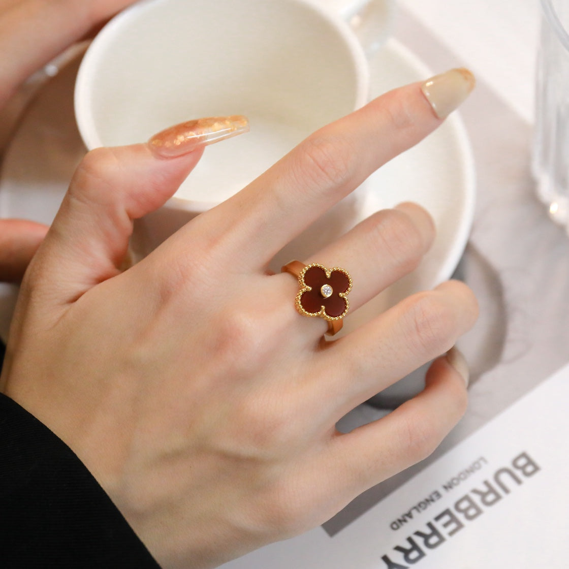 [Lunabriance]CLOVER CARNELIAN RING ROSE GOLD DIAMOND