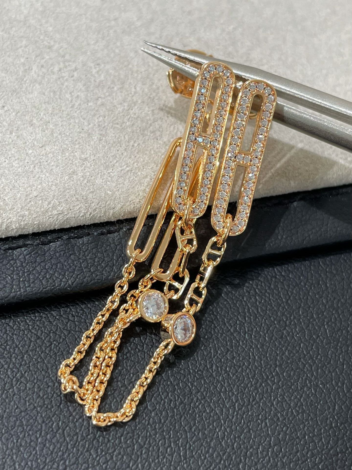 [Lunabriance]CHAINE CHAOS DIAMOND DROP EARRINGS