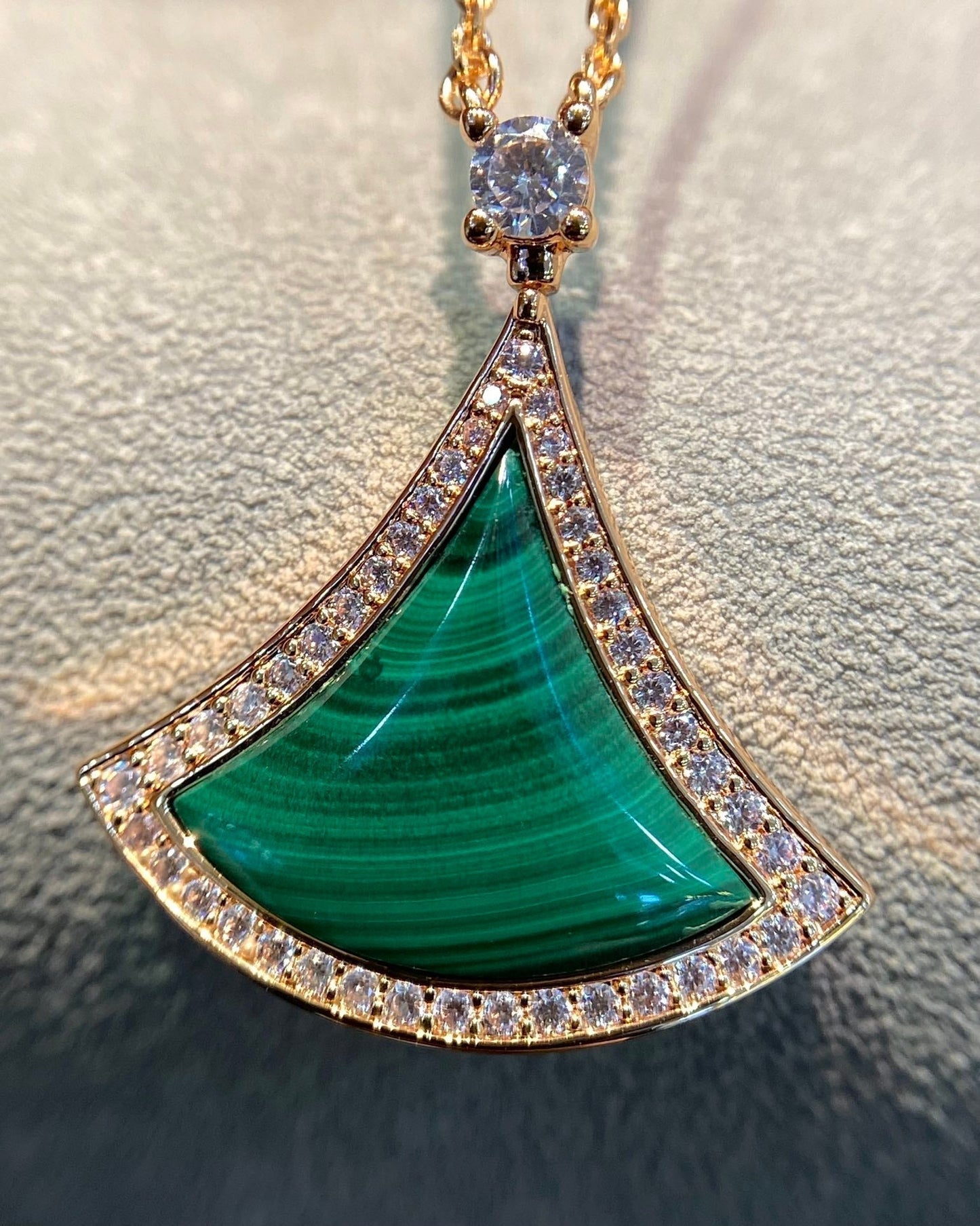 [Lunabriance]DREAM MALACHITE DIAMOND PAVED PINK GOLD NECKLACE