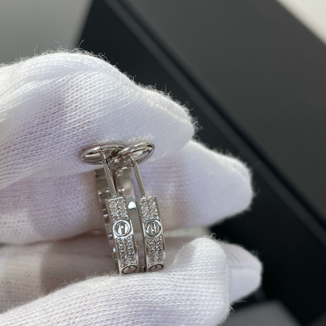 [Lunabriance]LOVE DIAMOND SILVER HOOP EARRINGS