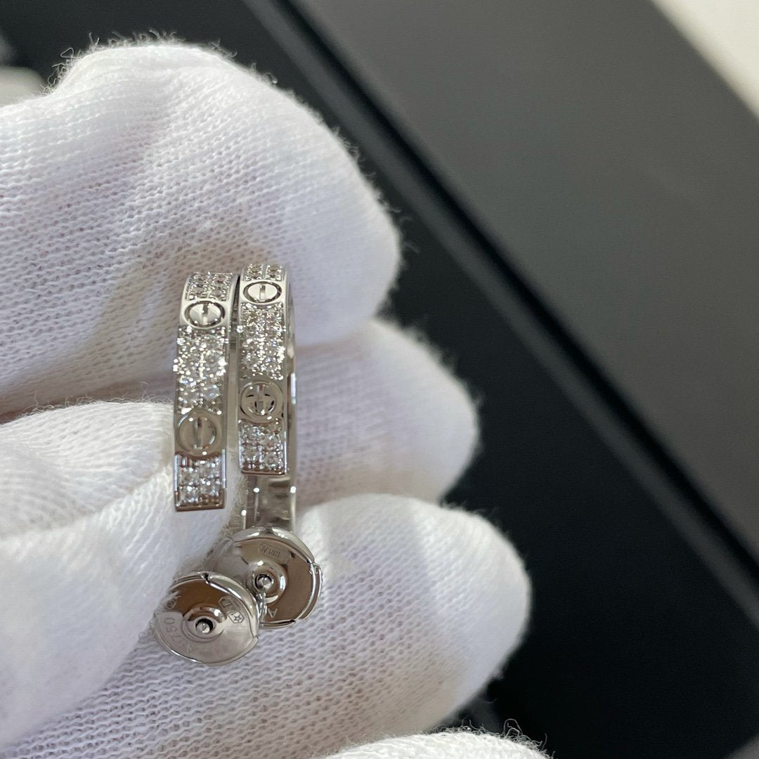 [Lunabriance]LOVE DIAMOND SILVER HOOP EARRINGS