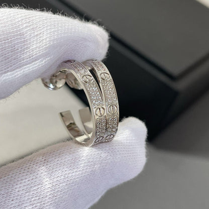 [Lunabriance]LOVE DIAMOND SILVER HOOP EARRINGS