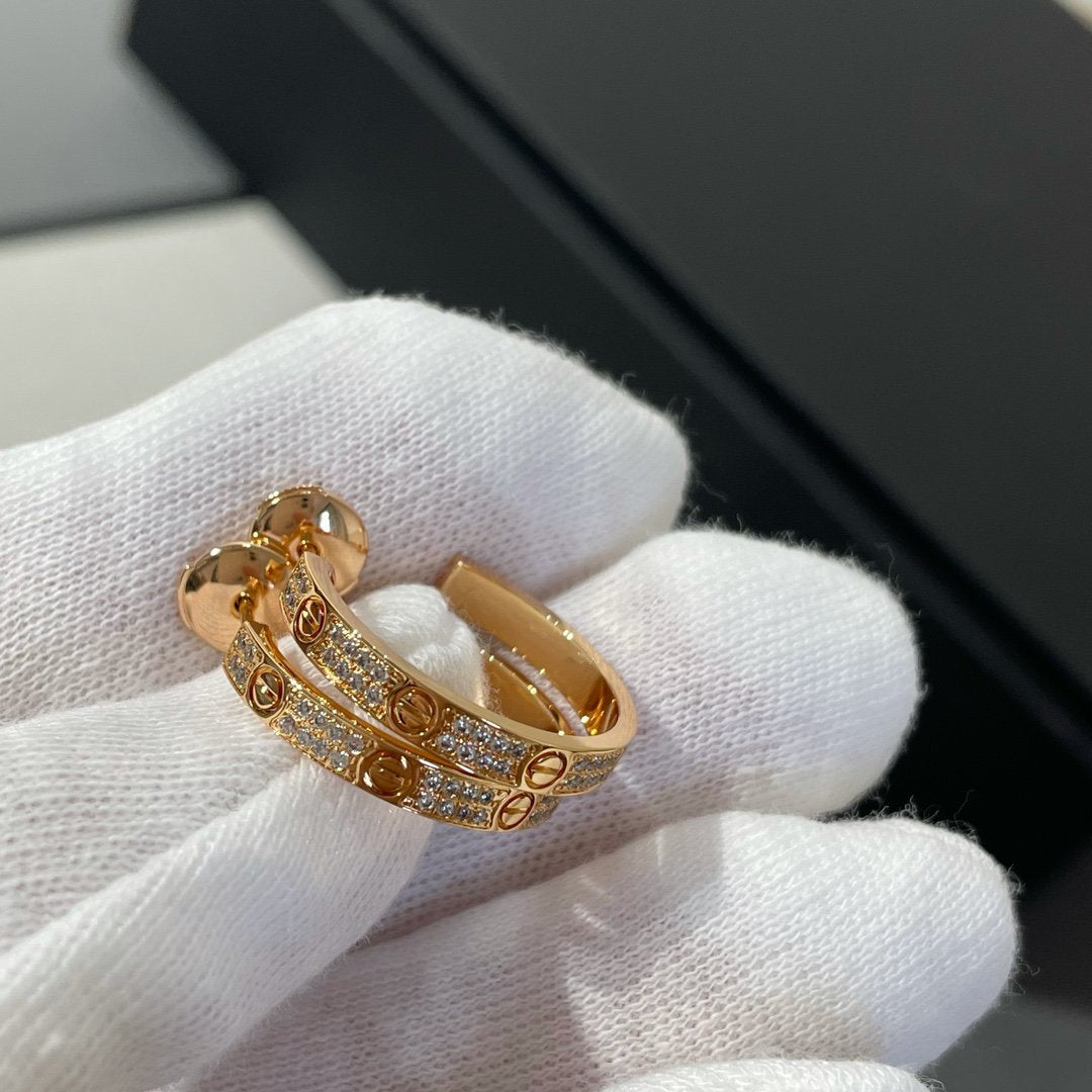 [Lunabriance]LOVE DIAMOND PINK GOLD HOOP EARRINGS