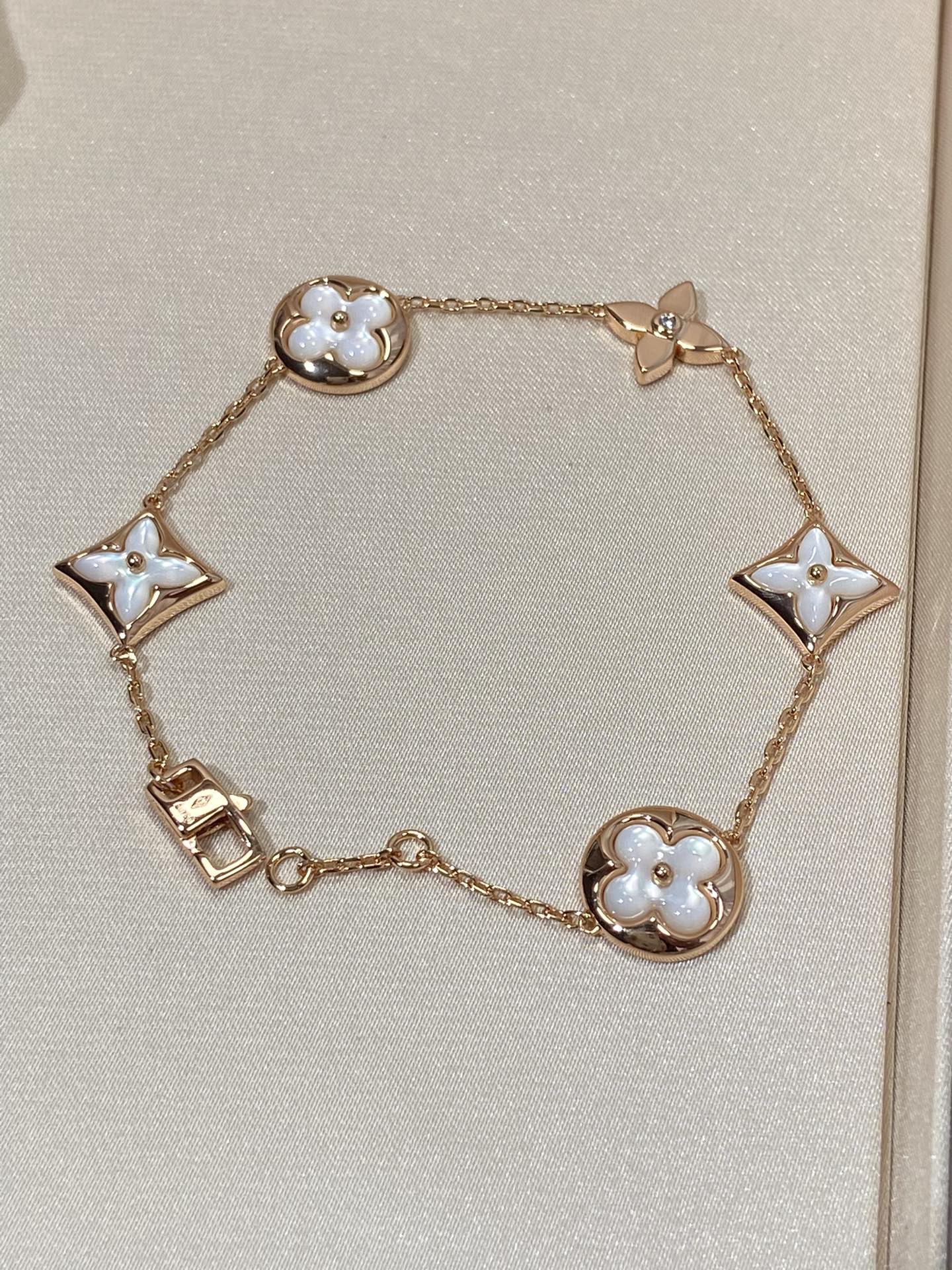 [Lunabriance]STAR AND SUN 5 MOTIF MOP PINK GOLD BRACELET
