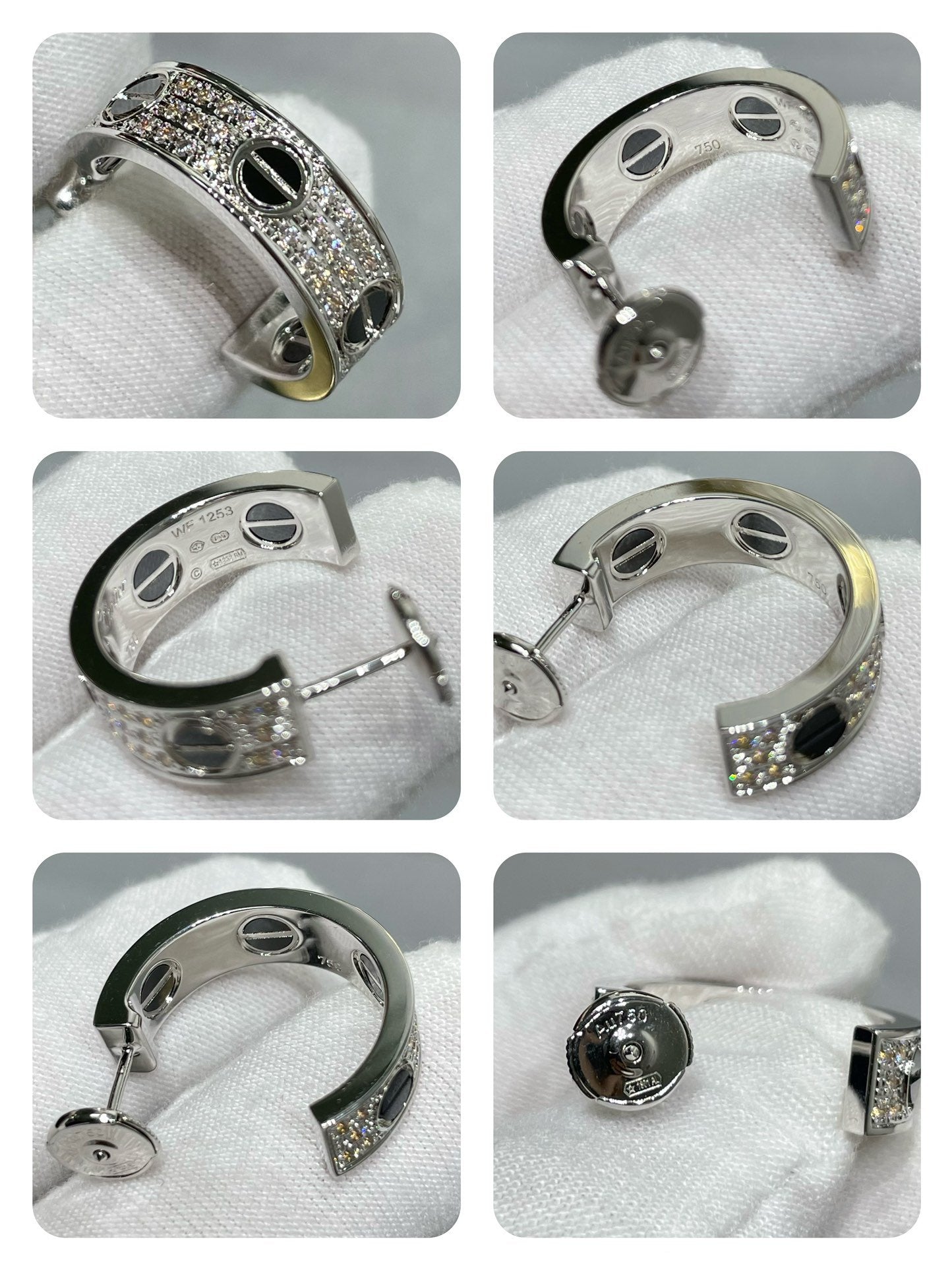 [Lunabriance]LOVE CERAMIC DIAMOND PAVED SILVER EARRINGS