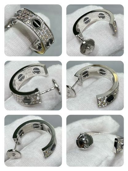 [Lunabriance]LOVE CERAMIC DIAMOND PAVED SILVER EARRINGS