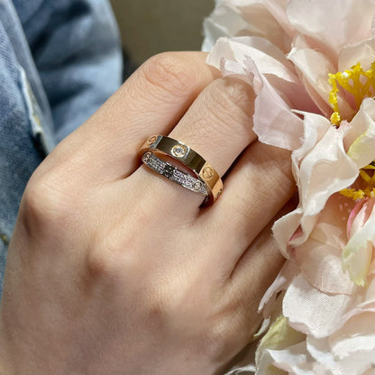 [Lunabriance]LOVE PINK GOLD SILVER DIAMOND DOUBLE RING