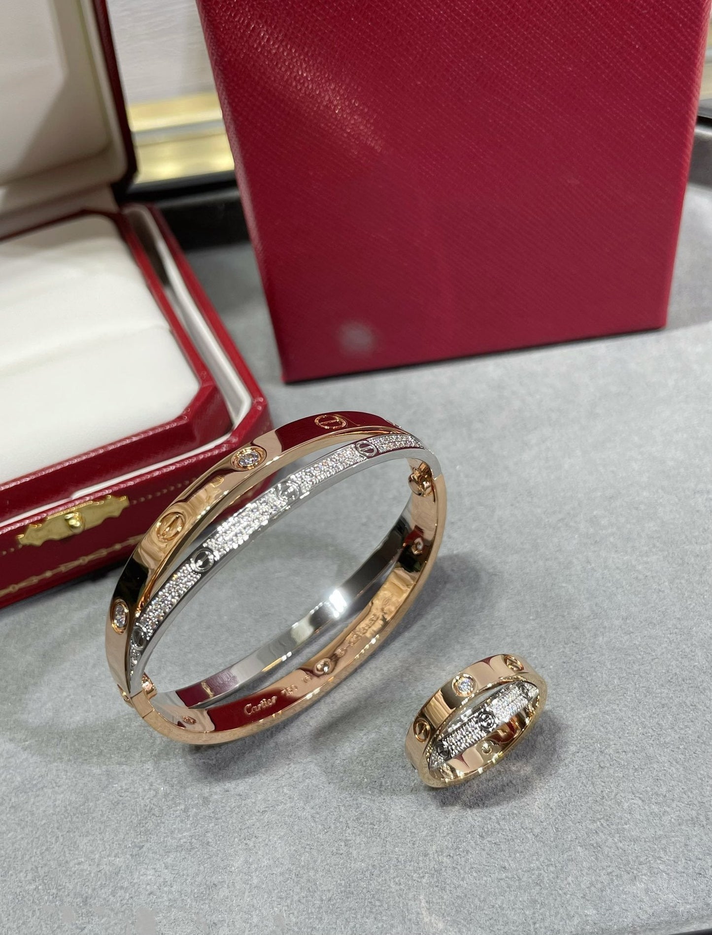[Lunabriance]LOVE PINK GOLD SILVER DIAMOND DOUBLE RING