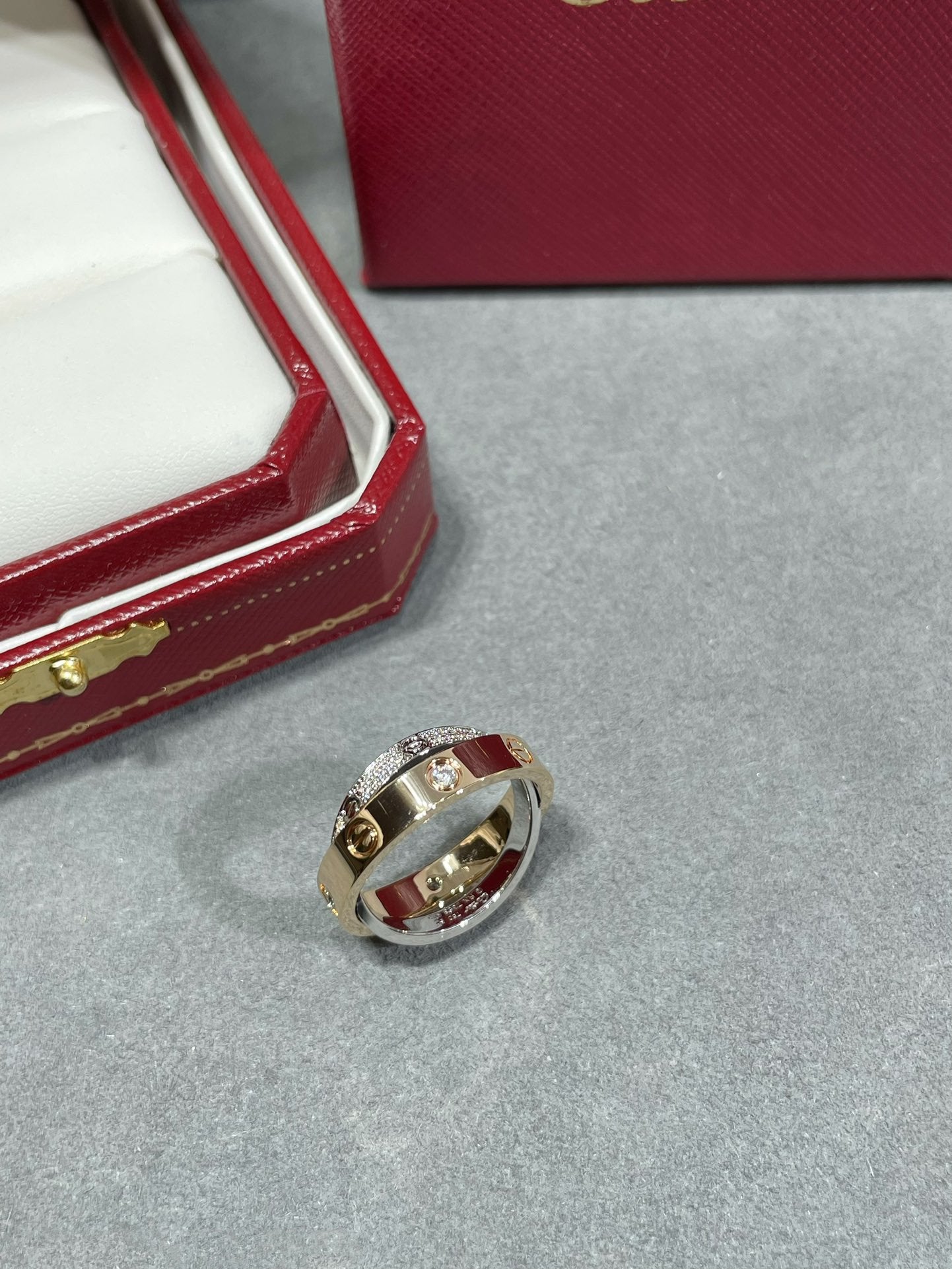 [Lunabriance]LOVE PINK GOLD SILVER DIAMOND DOUBLE RING