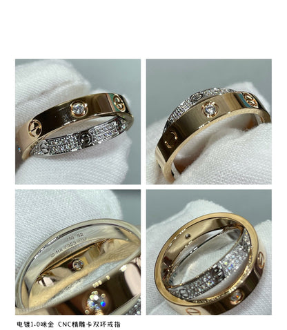 [Lunabriance]LOVE PINK GOLD SILVER DIAMOND DOUBLE RING