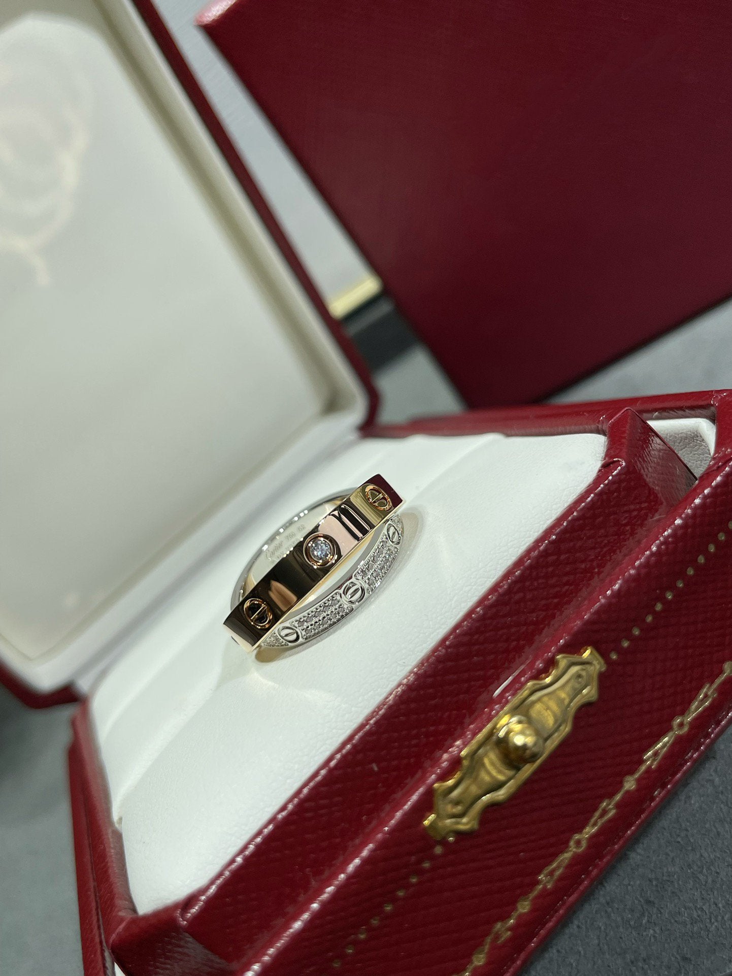 [Lunabriance]LOVE PINK GOLD SILVER DIAMOND DOUBLE RING