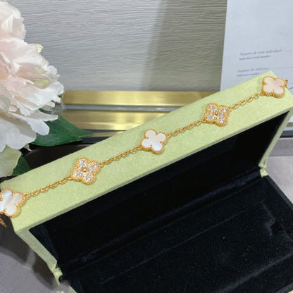 [Lunabriance]CLOVER 5 MOTIF DIAMOND PINK MOP PINK GOLD BRACELET