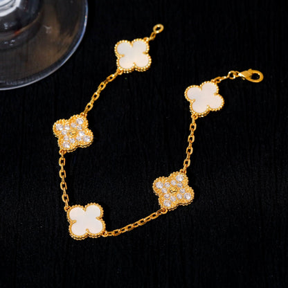 [Lunabriance]CLOVER BRACELET 5 MOTIF WHITE MOP DIAMOND