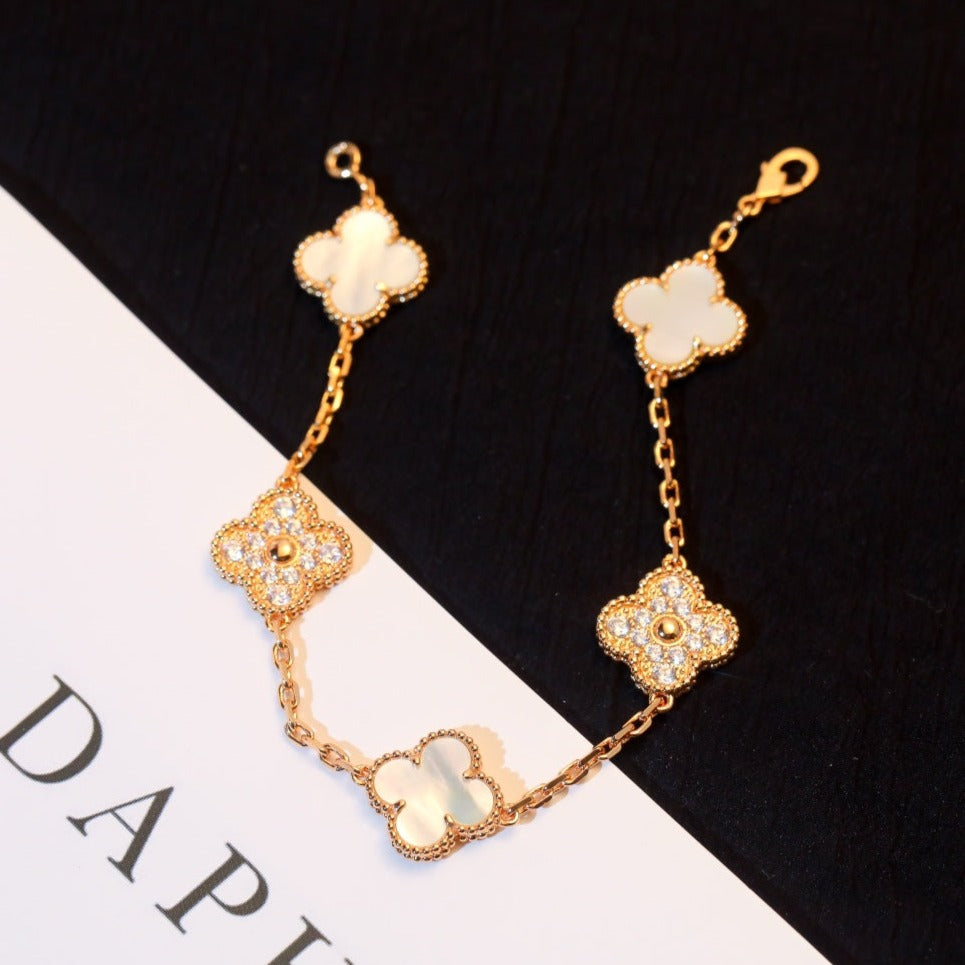 [Lunabriance]CLOVER BRACELET 5 MOTIF WHITE MOP DIAMOND