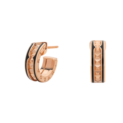[Lunabriance]ZERO 1 ROCK PINK GOLD EARRINGS WITH STUDDED SPIRAL AND BLACK CERAMIC