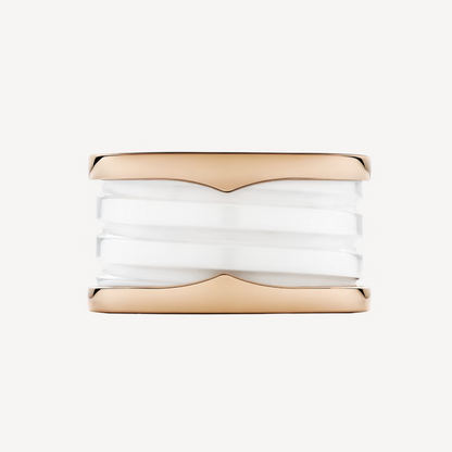 [Lunabriance]ZERO 1 FOUR-BAND LOOPS AND WHITE CERAMIC SPIRAL PINK GOLD RING